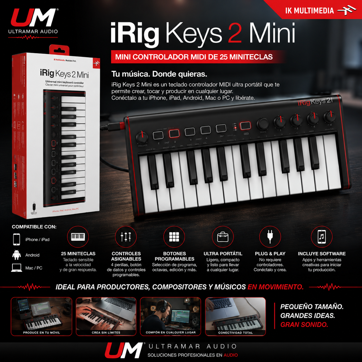 IK MULTIMEDIA – IP-IRIG-KEYS2MINI-IN Controlador MIDI 25 Teclas