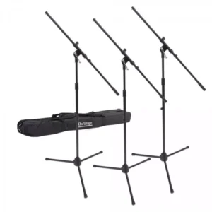 On-Stage MSP7703 Tres soportes de micrófono Euro Boom con bolsa