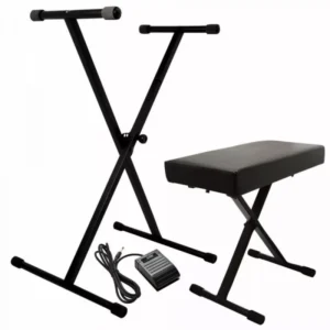 On-Stage KPK6520 Paquete de soporte y banco para teclado con pedal de sustain para teclado