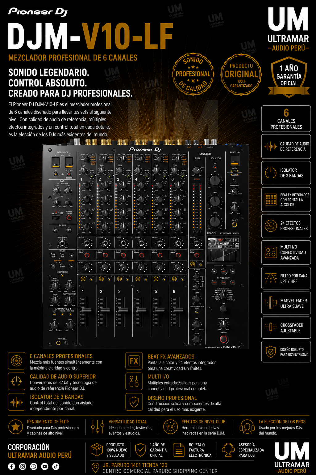 PIONEER DJM-V10-LF Mezcladora de DJ profesional de 6 canales