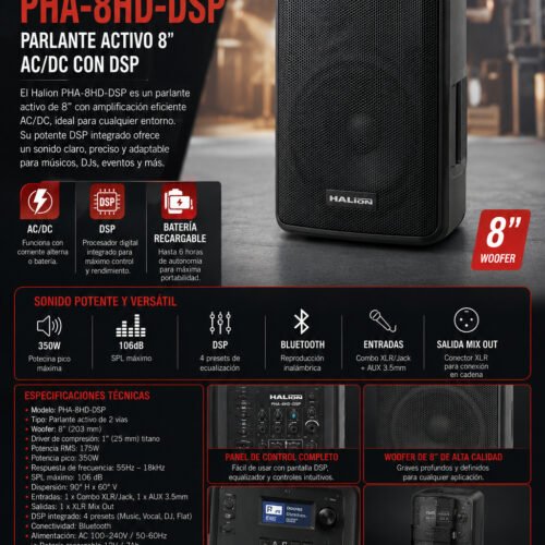 HALION PHA-8HD-DSP 8″ parlante activo AC/DC