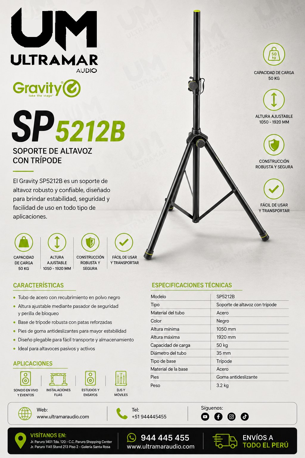 GRAVITY SP5212B Soporte neumático de altavoz