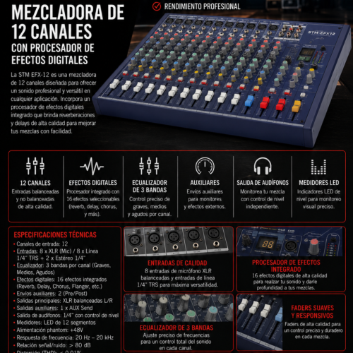 STM EFX-12 MEZCLADORA DE 12 CANALES CON PROCESADOR DE EFECTOS DIGITALES