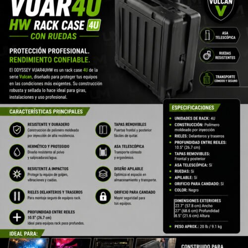 ODYSSEY  VUAR4UHW Case Rack 4U con Ruedas