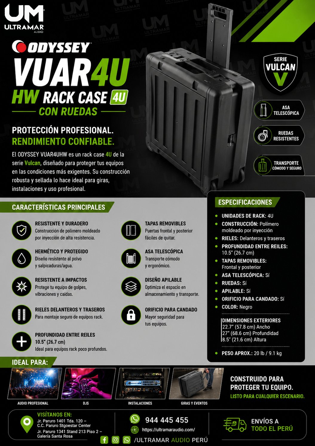 ODYSSEY VUAR4UHW Case Rack 4U con Ruedas