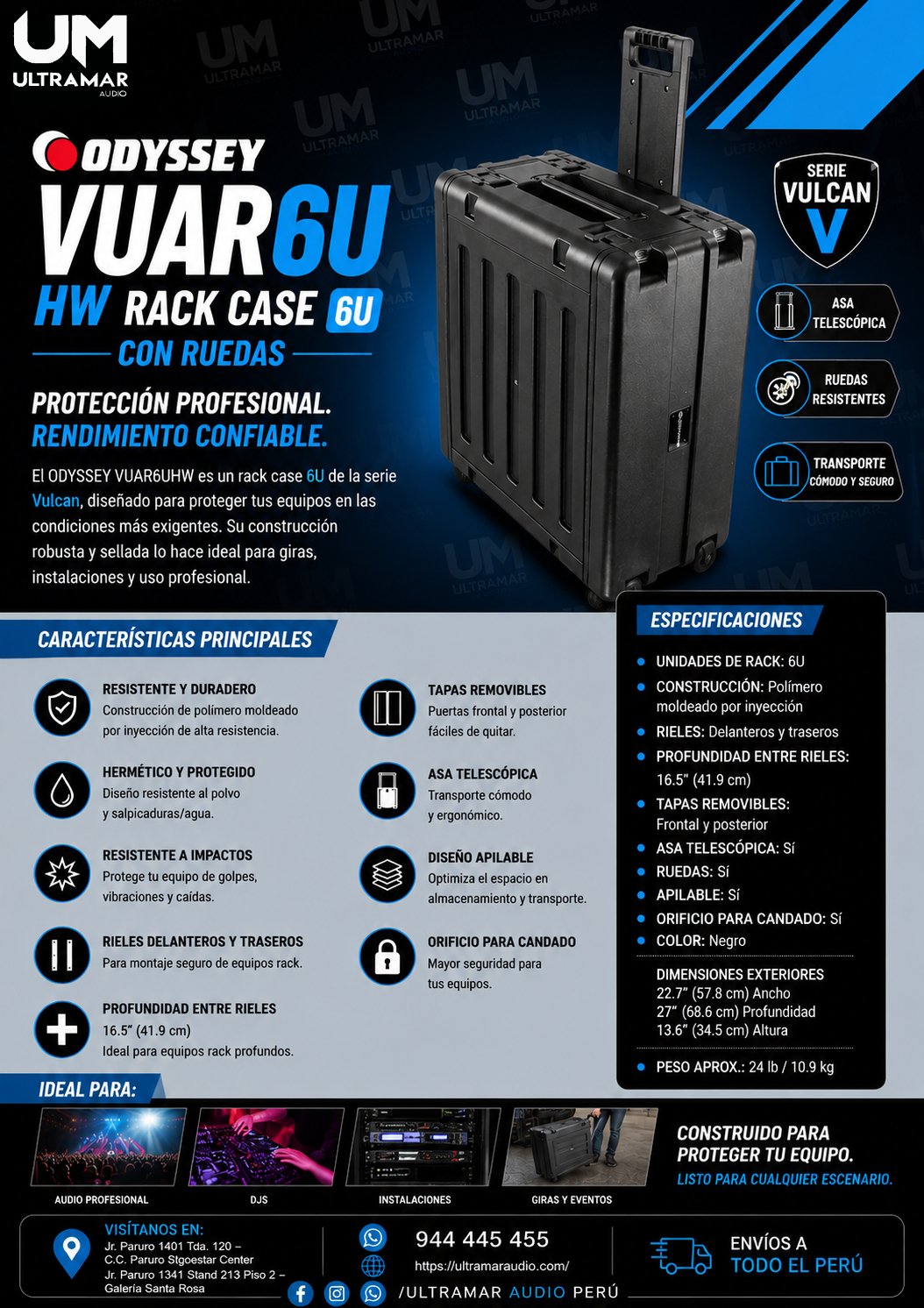 ODYSSEY VUAR6UHW Case Rack 6U con Ruedas