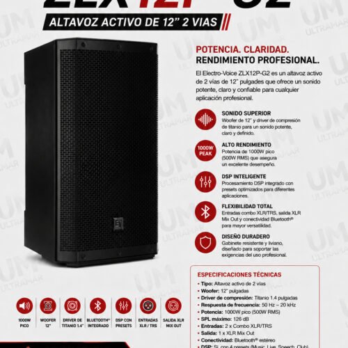 ELECTRO VOICE ZLX12P-G2 Parlante Activo de 12" 1000w
