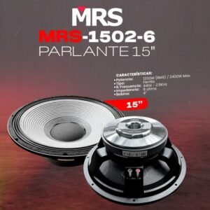 MRS-1502-6 Parlante de 15″ Potencia: 1200W (RMS)/2400W Max. Tipo: Ferrita R. Frecuencia:44Hz-2,5KHZ Impedancia: 8 ohms Bobina: 4″