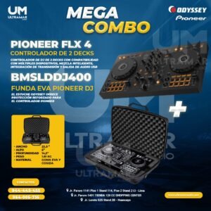 COMBO PIONEEER DJ: PIONEER FLX4 Controlador 2 Canales + Funda Eva Pioneer DODYSSEY BMSLDDJ400J