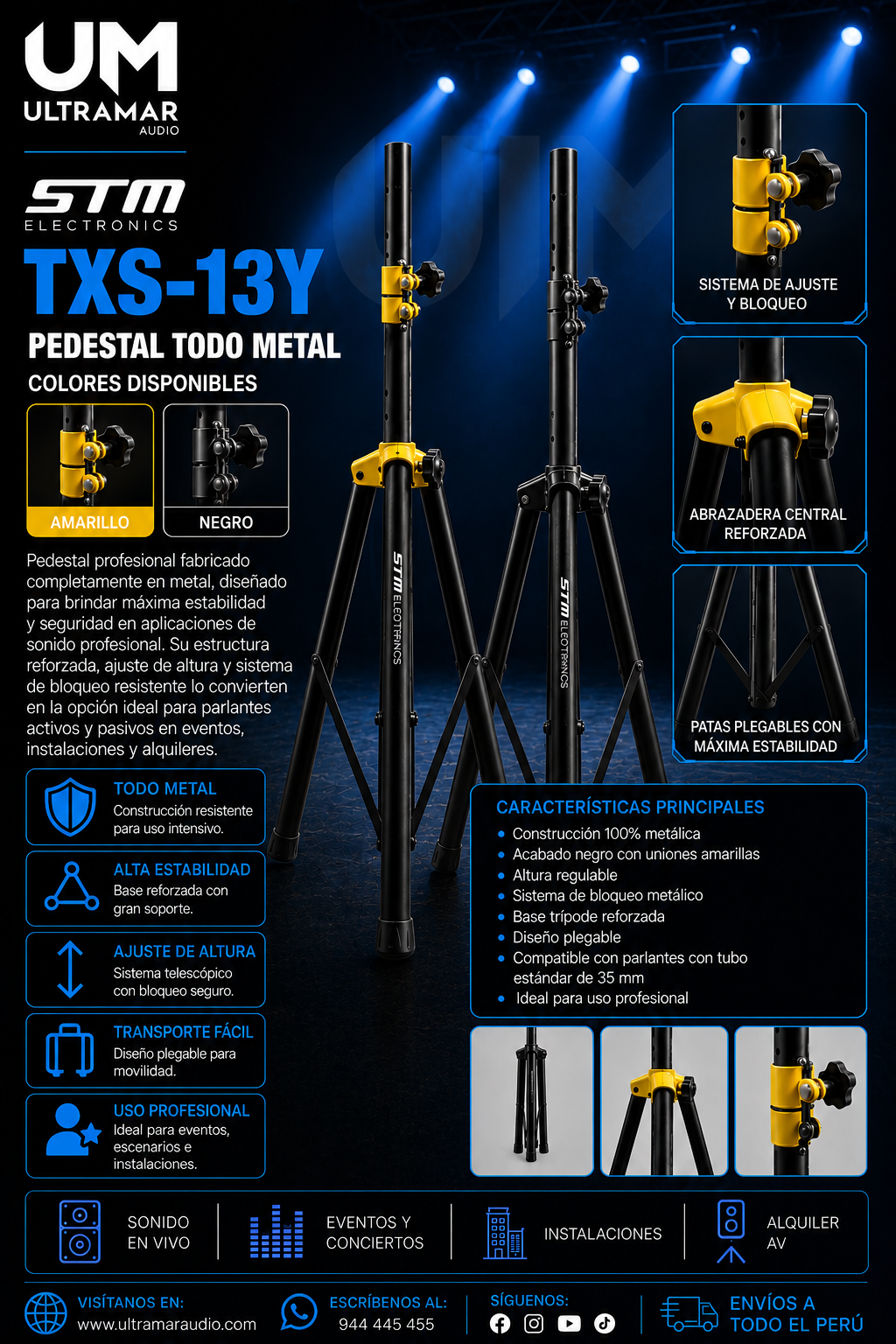 STM ELECTRONICS: Pedestal Todo Metal TXS-13Y (AMARILLO / NEGRO)