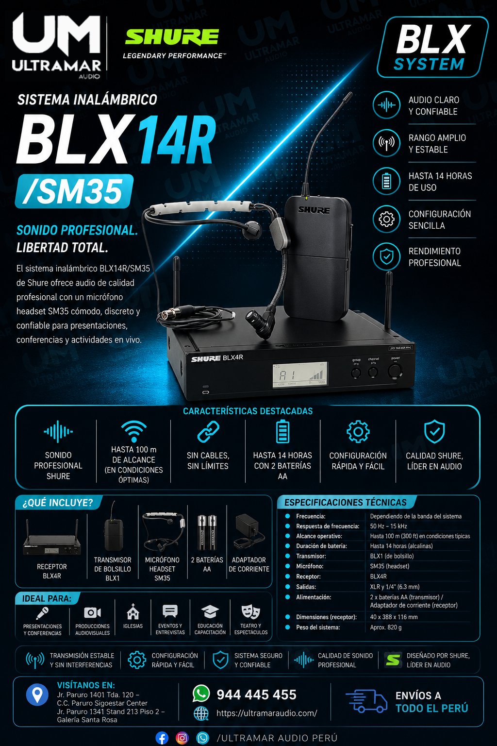 SHURE BLX14R/SM35 -Sistema Inalámbrico de Vincha