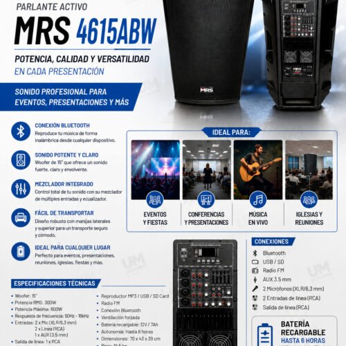 MRS-4615ABW – Parlante activo de 15 pulgadas de 2 vías & 4000w
