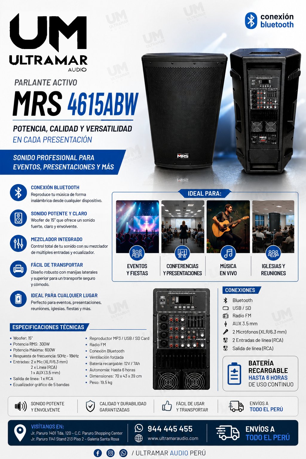 MRS-4615ABW – Parlante activo de 15 pulgadas de 2 vías & 4000w