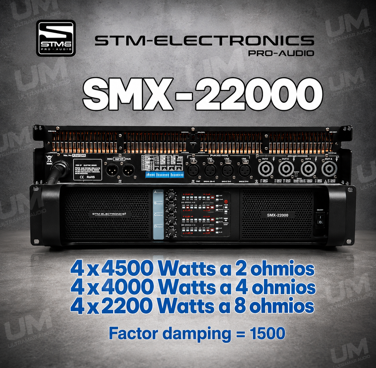 STM SMX22000 – Amplificador de Potencia Profesional Clase D de 4 Canales 20,000W