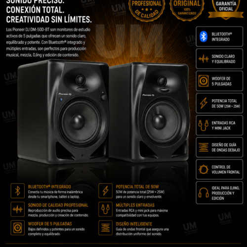Pioneer DJ DM-50D-BT (Par) Monitores Activos con Bluetooth – Negro
