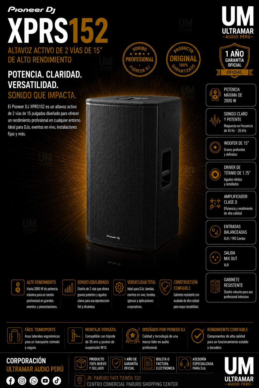 Pioneer DJ XPRS152 Altavoz Activo de 15"