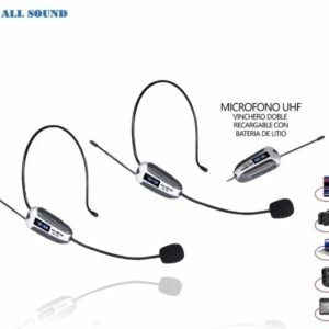 ALL SOUND MC-T2B MICROFONO DOBLE INALAMBRICO VINCHERO,   MULTI-FRECUENCIA, DISTANCIA D