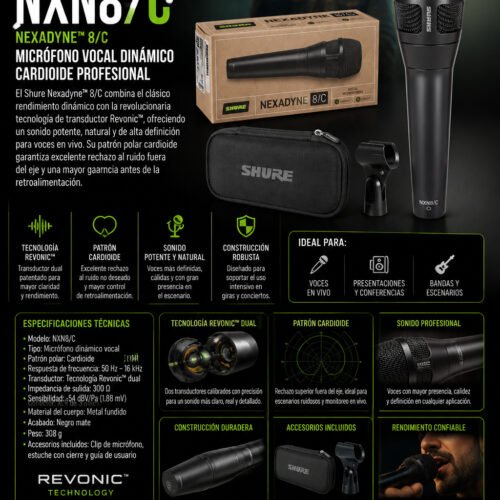 SHURE NXN8/C Nexadyne™ 8/C Micrófono vocal dinámico cardioide con tecnología de transductor Revonic para actuaciones profesionales