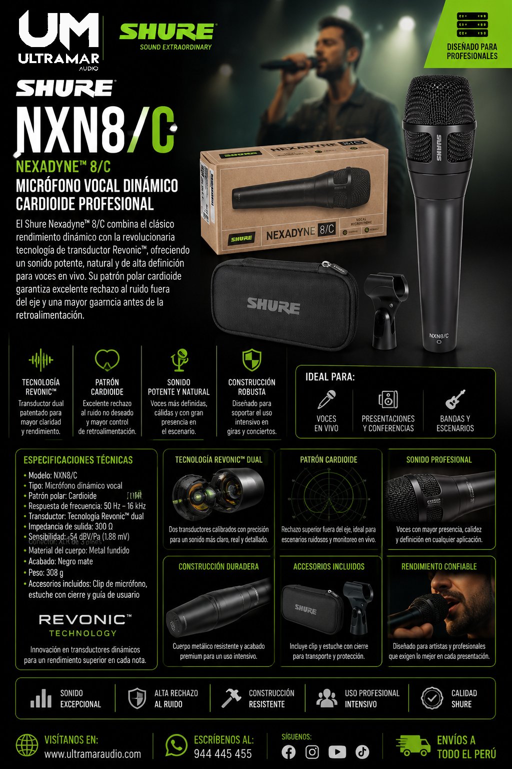 SHURE NXN8/C Nexadyne™ 8/C Micrófono vocal dinámico cardioide con tecnología de transductor Revonic para actuaciones profesionales
