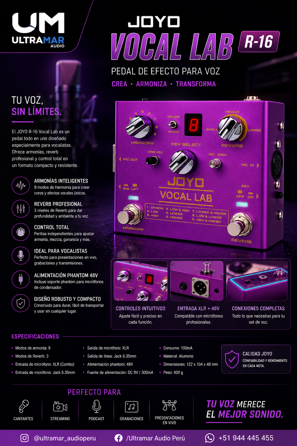 JOYO R-16 VOCAL LAB Pedal de Efecto - Imagen 4