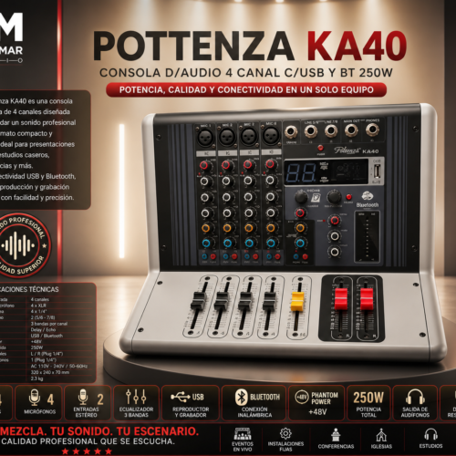 POTTENZA KA40 CONSOLA D/AUDIO 4CANAL.C/USB Y BT 25OW