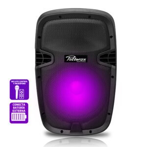POTTENZA PZ-2110AUN-CB Caja acústica activa 10″ 400W RMS con USB, BLUETOOTH, RADIO, con batería recargable, Micrófono inalámbrico con led RGB