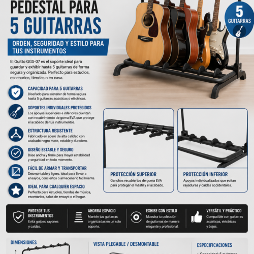 GUITTO GGS-07 PEDESTAL PARA 5 GUITARRAS