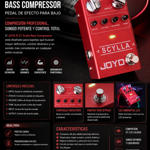 JOYO R-27 Pedal de efecto para Bajo Scylla Bass Compressor