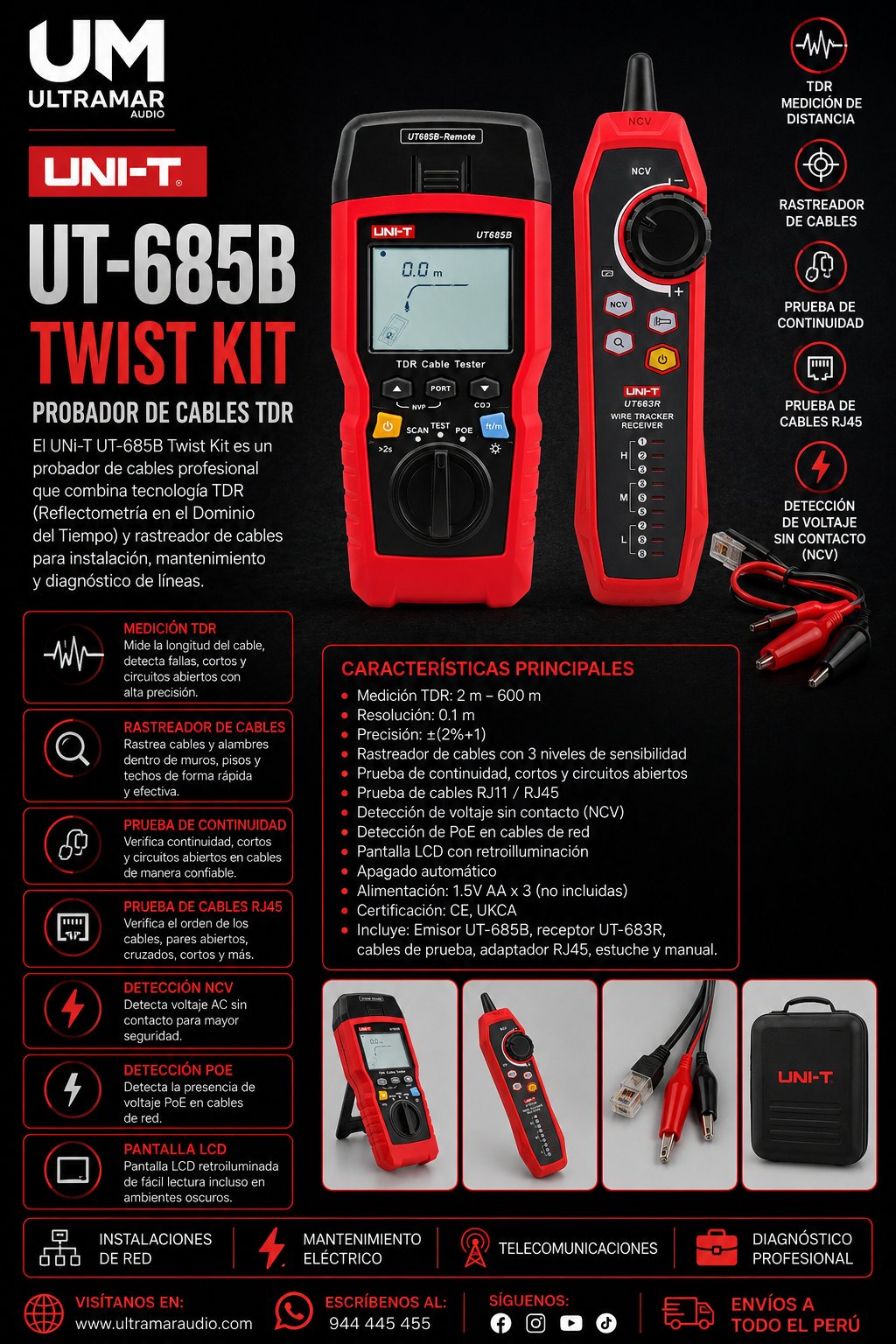 UNI-T| UT-685B TWIST KIT PROBADOR DE CABLES TDR