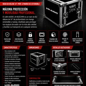 L&N-AUDIO     LN-6UEDHW RACK 6U DELUXE 14″ PROF.C/MANGO DE EXTENSIBLE