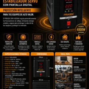 PRASEK DVR-4000VA – Estabilizador Automático de Voltaje de 4000 VA (4 kVA)
