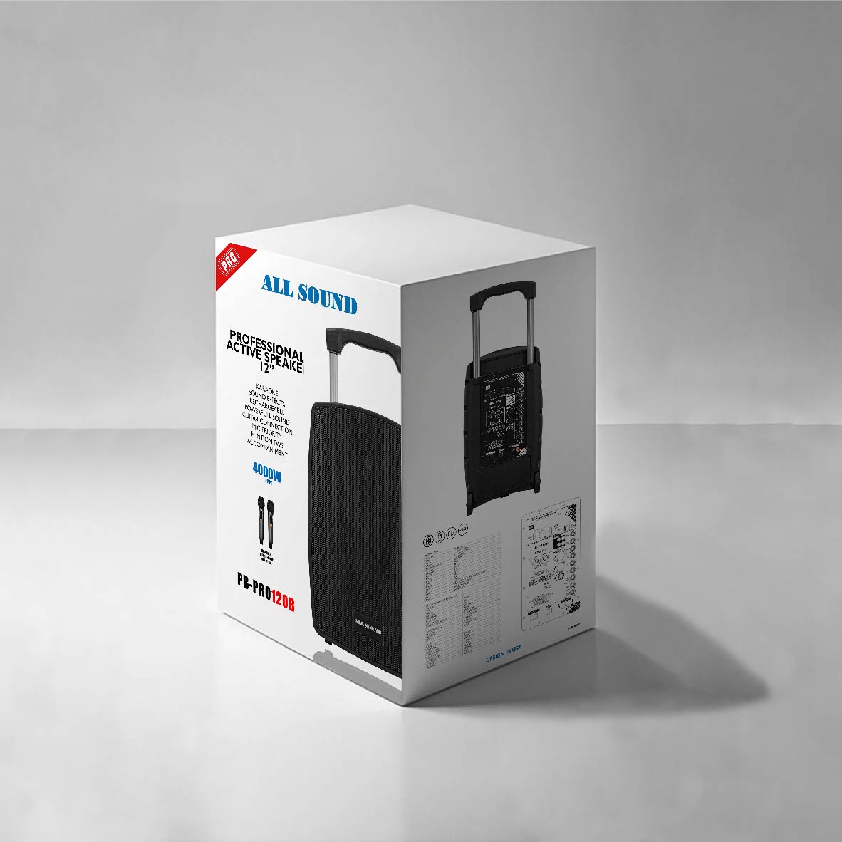 All Sound PB-PRO120 - Parlante de 12¨ con Batería Recargable Y 2 MICROFONOS UHF - Imagen 3