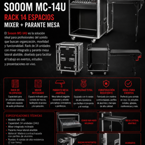 SOOOM MC-14U RACK 14 ESPACIO MIXER + PARANTE MESA