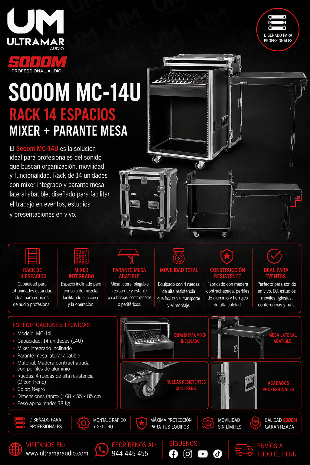 SOOOM MC-14U RACK 14 ESPACIO MIXER + PARANTE MESA