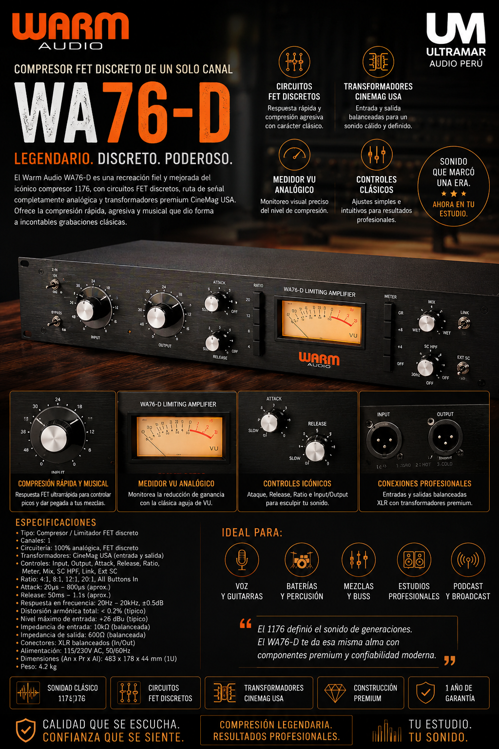 Warm Audio WA76-D – Compresor FET discreto de un solo canal - Imagen 4