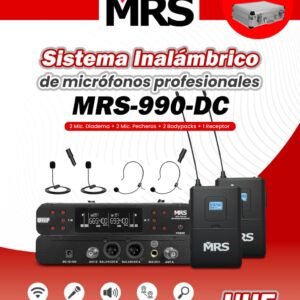MRS MRS-990-DC SISTEMA INALAMBRICO DE MICROFONOS PROFESIONALES (2DIADEMA, 2PECHERO, 2BODYPACK, 1RECEPEPTOR)