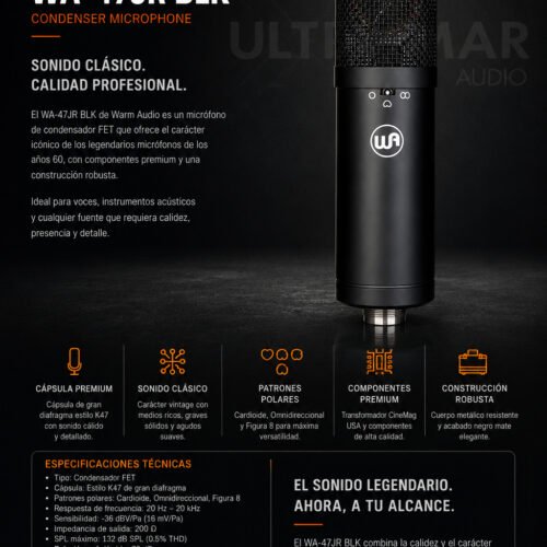 WARM AUDIO   WA-47JR BLK CONDENSER MICROPHONE