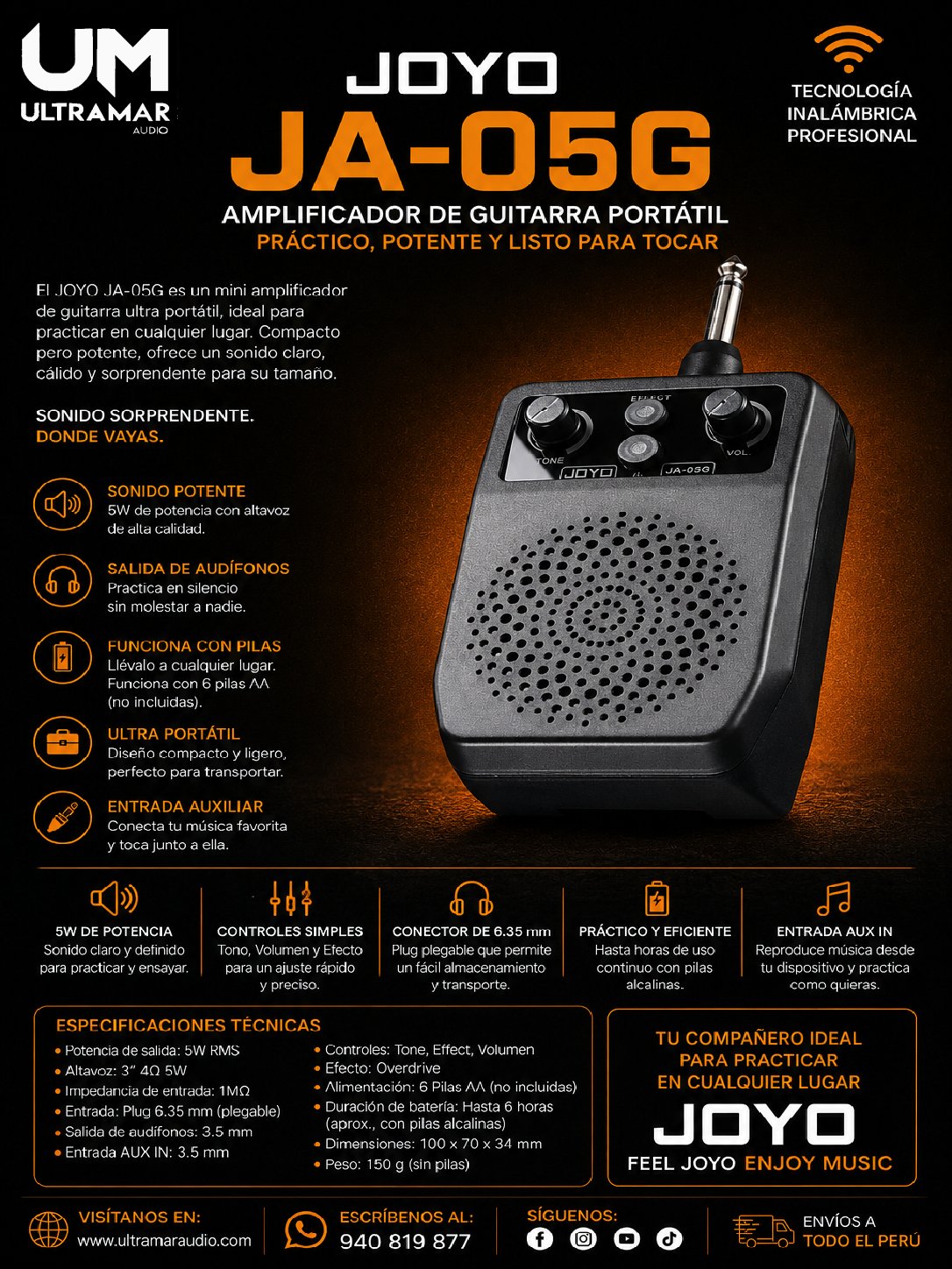 JOYO JA-05G PLUG AND PLAY Amplificador Portátil de Guitarra Electrica
