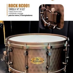 RISETONE  ROCK RC001  TAROLA 14"x6.5" CAPA ACERO INOX. MARTILLADO VINTAGE P/REMO