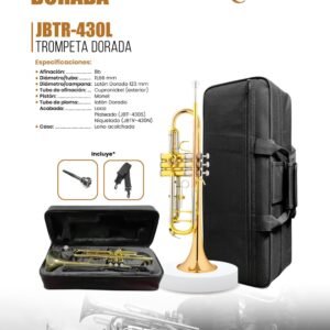 RISETONE  JBTR-430L  TROMPETA LATON DORADO, TONALIDAD SIB, DIAMETRO INTERIOR 11.66MM, CAMPANA 123MM, PISTONES DE MONEL