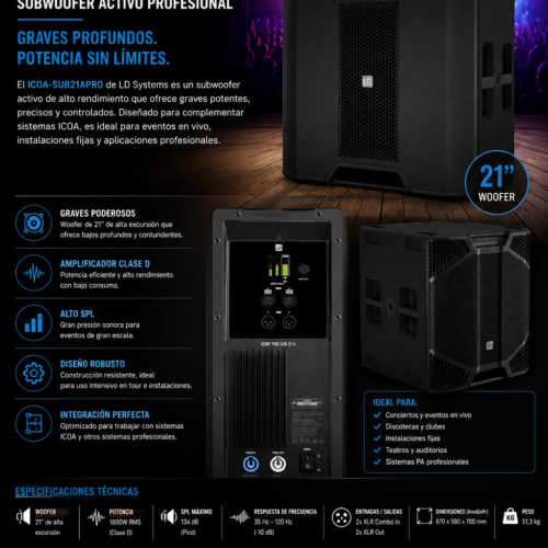 LD Systems ICOA PRO SUB 21 A Subwoofer Activo 21" Profesional