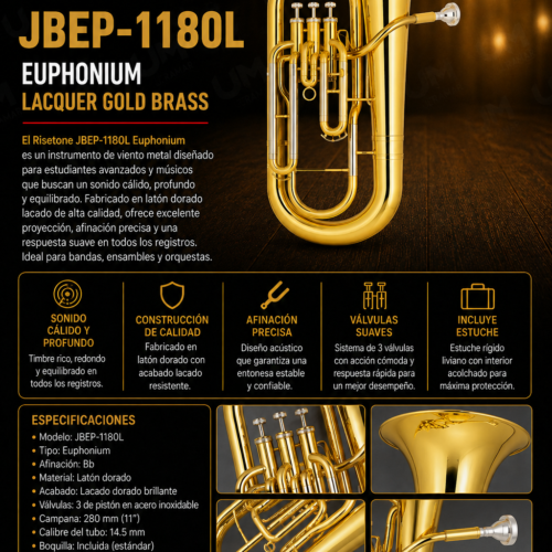 RISETONE  JBEP-1180L  EUPHONIUM LACQUER GOLD BRASS