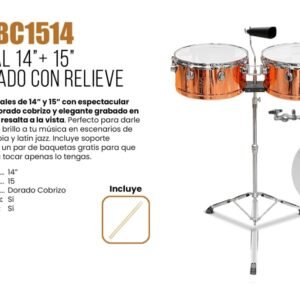 RISETONE  JBTBC1514  TIMBAL 14"+15", CAMPANA COLOR DORADO COBRIZO, GRABADO EN BAJO RELIEVE, C/CAMPANA