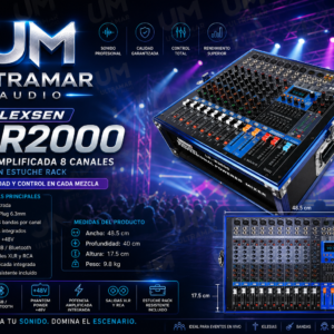 LEXSEN LX R2000 Consola Amplificada 8 canales con estuche rack