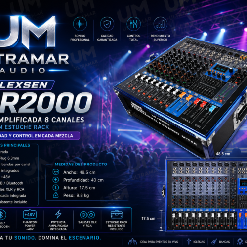 LEXSEN LX R2000 Consola Amplificada 8 canales con estuche rack