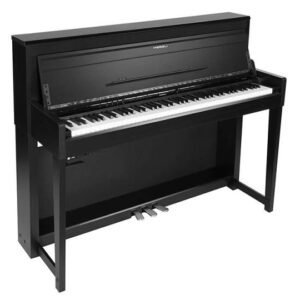 MEDELI DP650K/BK Piano vertical digital, 88 teclas con acción de martillo graduado, triple sensor (GP3), 2 x 40 W, negro satinado