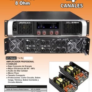 BATBLACK BT-P8X4D AMPLIFICADOR PROFESIONAL 4 Canales 8 Ohm