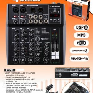 BATBLACK BT-P4X  MIXER 4 CANALES