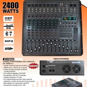 BATBLACK BT-PM800 CONSOLA AMPLIFICADA 8 CANALES
