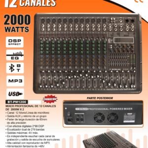 BATBLACK BT-PM1200 CONSOLA AMPLIFICADA 12 CANALES